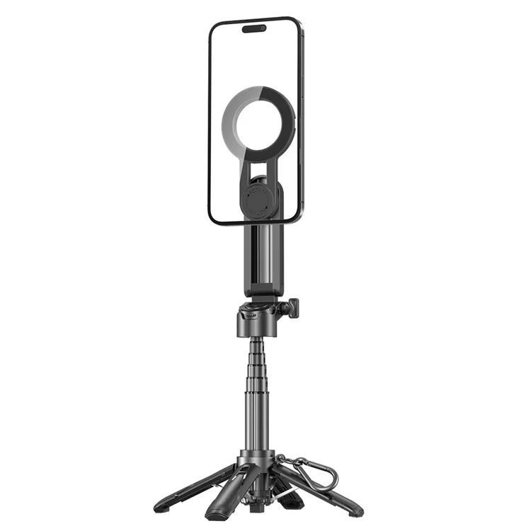 P15-C 2 In 1 Magnetic Phone Holder Telescopic Selfie Stick Portable Tripod Stand with Keyring - White