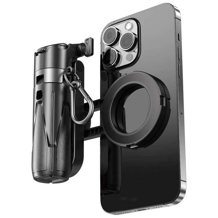 P15-C 2 In 1 Magnetic Phone Holder Telescopic Selfie Stick Portable Tripod Stand with Square Fill Light - Black
