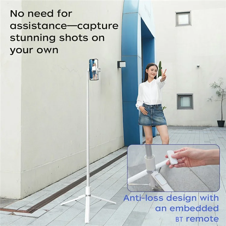 XIAOMIYOUPIN FUNSNAP X96 1.8m Extendable Selfie Stick Tripod with 360 Degree Rotating Phone Clip - White