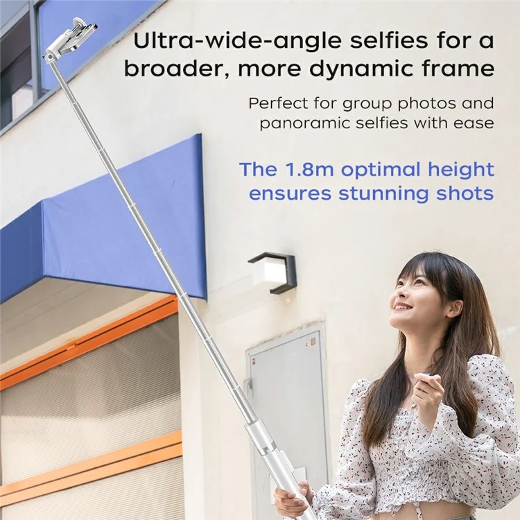 XIAOMIYOUPIN FUNSNAP X96 1.8m Extendable Selfie Stick Tripod with 360 Degree Rotating Phone Clip - White