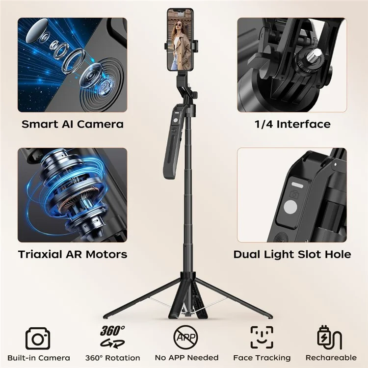 XIAOMIYOUPIN FUNSNAP A6 1.8m Extendable Selfie Stick for Smartphone Smart AI Tracking Tripod with Remote (No Light)