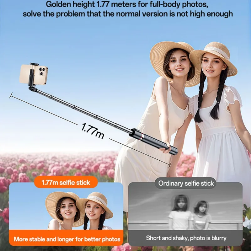 YESIDO SF30 Pop Up Tripod 1.7m Extendable Bluetooth-Compatible Selfie Stick with Remote Control