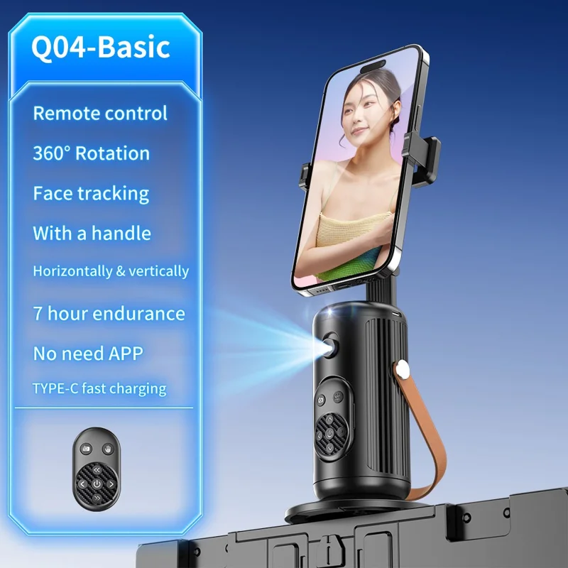 Stabilisateur de cardan pour téléphone avec suivi facial par IA et télécommande pour diffusion en direct Q04