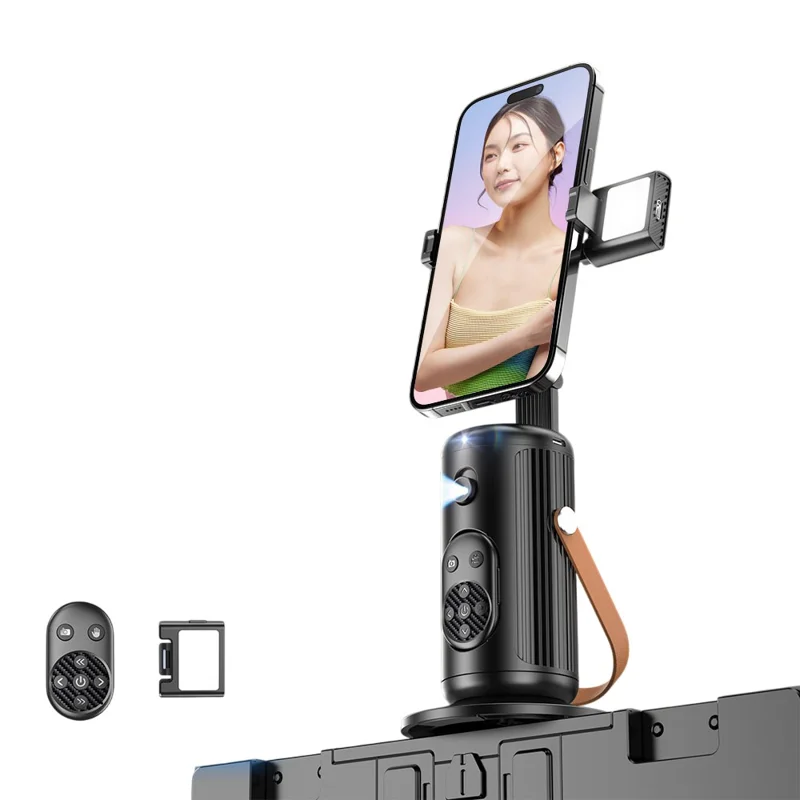 Estabilizador de Gimbal para Celular Q04 V1 com Rastreamento Facial por IA para Transmissão ao Vivo, Controle Remoto + 1 Luz de Preenchimento
