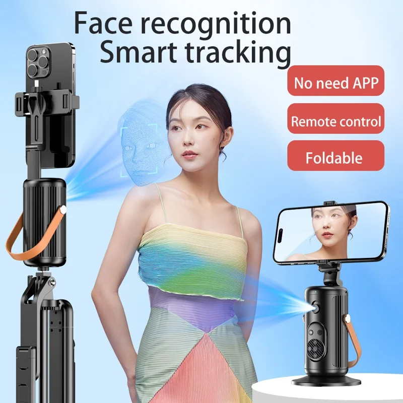 Estabilizador de Gimbal para Celular Q04 V1 com Rastreamento Facial por IA para Transmissão ao Vivo, Controle Remoto + 1 Luz de Preenchimento
