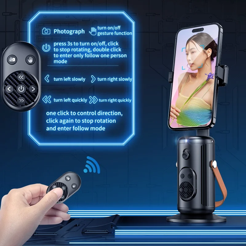 Q04 V2 Estabilizador de Gimbal para Celular com Rastreamento Facial por IA para Transmissão ao Vivo + 2 Luzes de Preenchimento