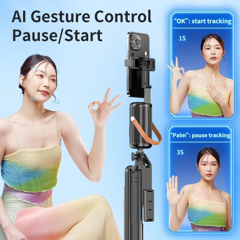 Q04 V2 Estabilizador de Gimbal para Celular com Rastreamento Facial por IA para Transmissão ao Vivo + 2 Luzes de Preenchimento