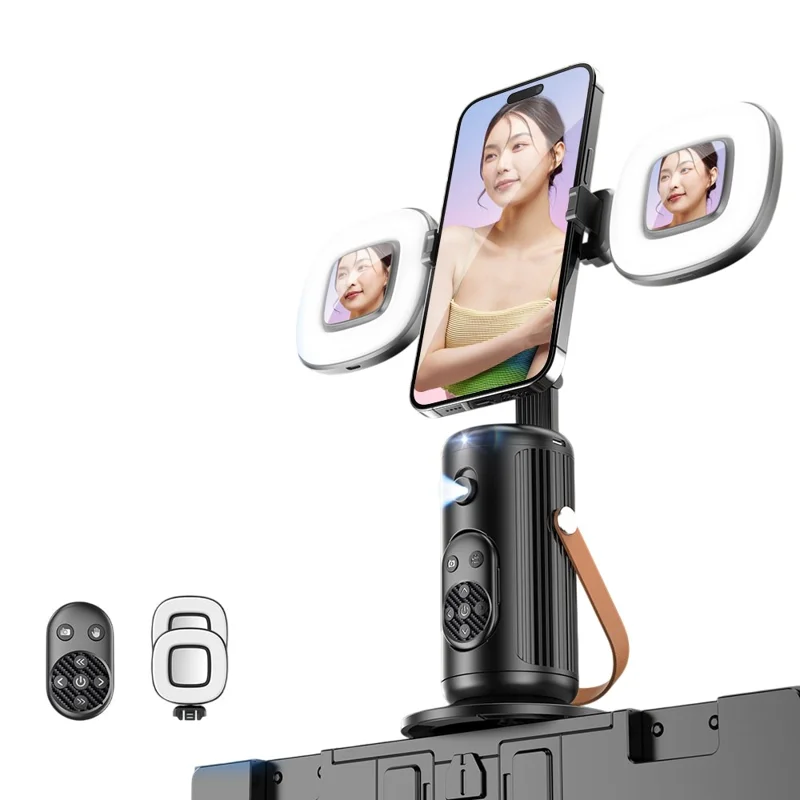 Q04 F2 Stabilisateur de cardan intelligent pour smartphone avec suivi facial AI, télécommande + 2 lumières d'appoint pour streaming en direct