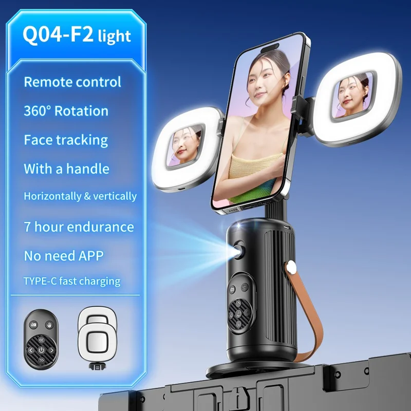 Q04 F2 Stabilisateur de cardan intelligent pour smartphone avec suivi facial AI, télécommande + 2 lumières d'appoint pour streaming en direct