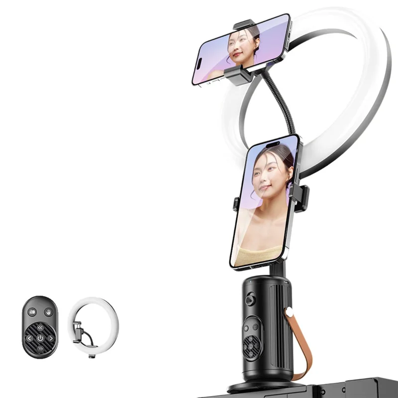 Estabilizador de cardán inteligente con IA Q04 para transmisión en directo, seguimiento facial y control remoto + Luz de relleno de anillo de 10 pulgadas