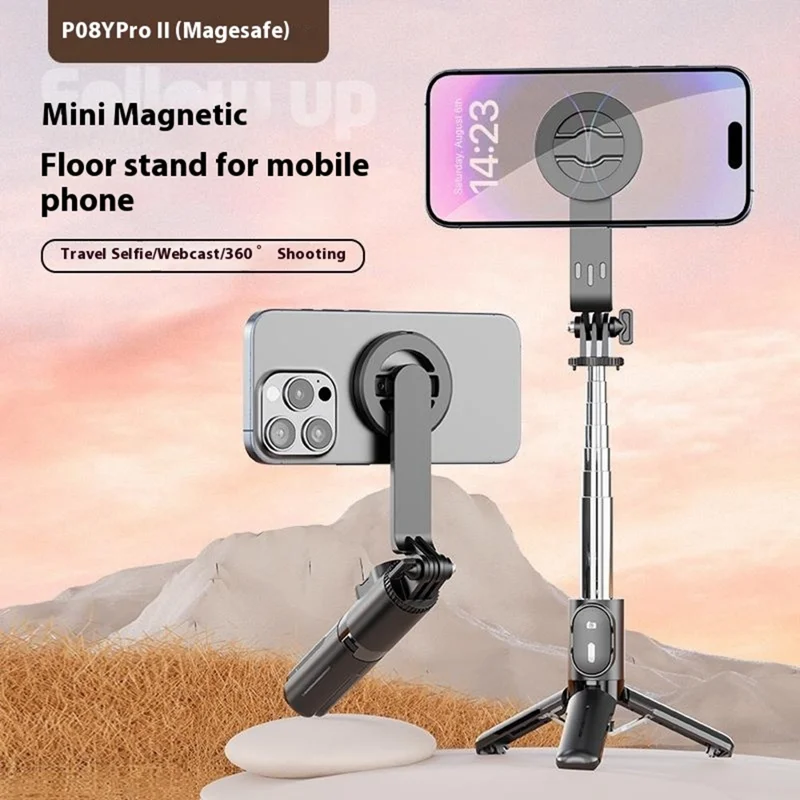 P08Y Pro Tripé Portátil de Selfie para Viagem com Suporte de Telefone Mini e Controle Remoto - Preto