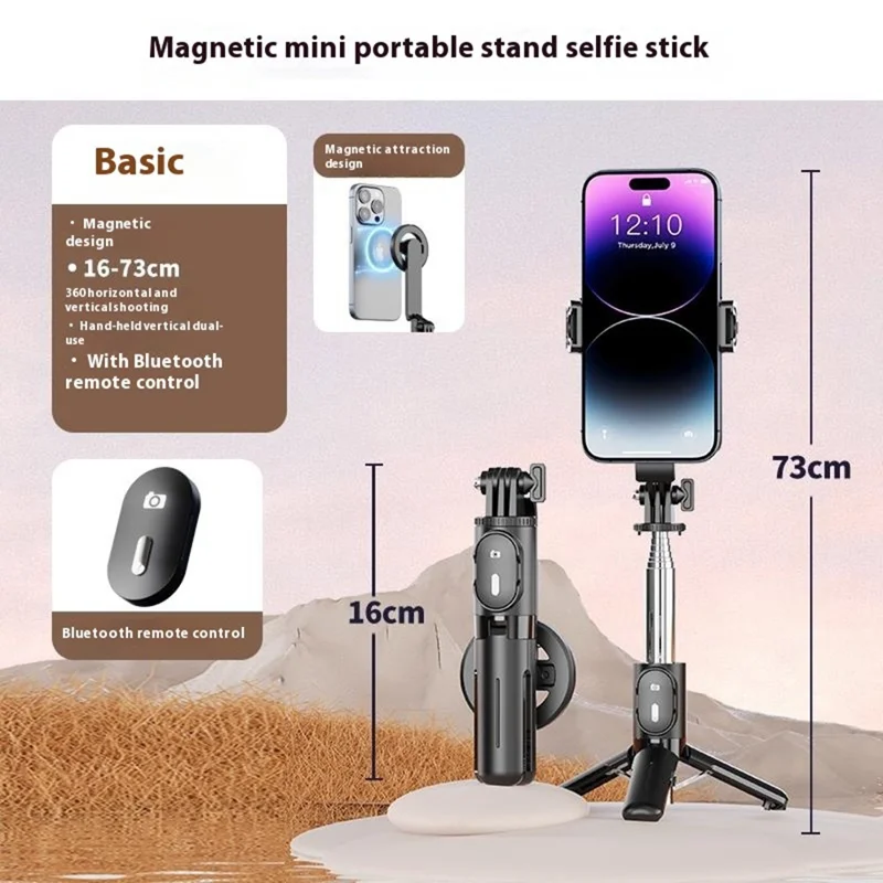 P08Y Pro Tripé Portátil de Selfie para Viagem com Suporte de Telefone Mini e Controle Remoto - Preto