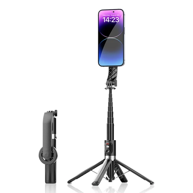 P07MAX Magnetischer Handy-Selfiestick mit Bluetooth-kompatibler Fernbedienung, ausziehbarer Stativ mit 1 Aufhelllicht - Schwarz