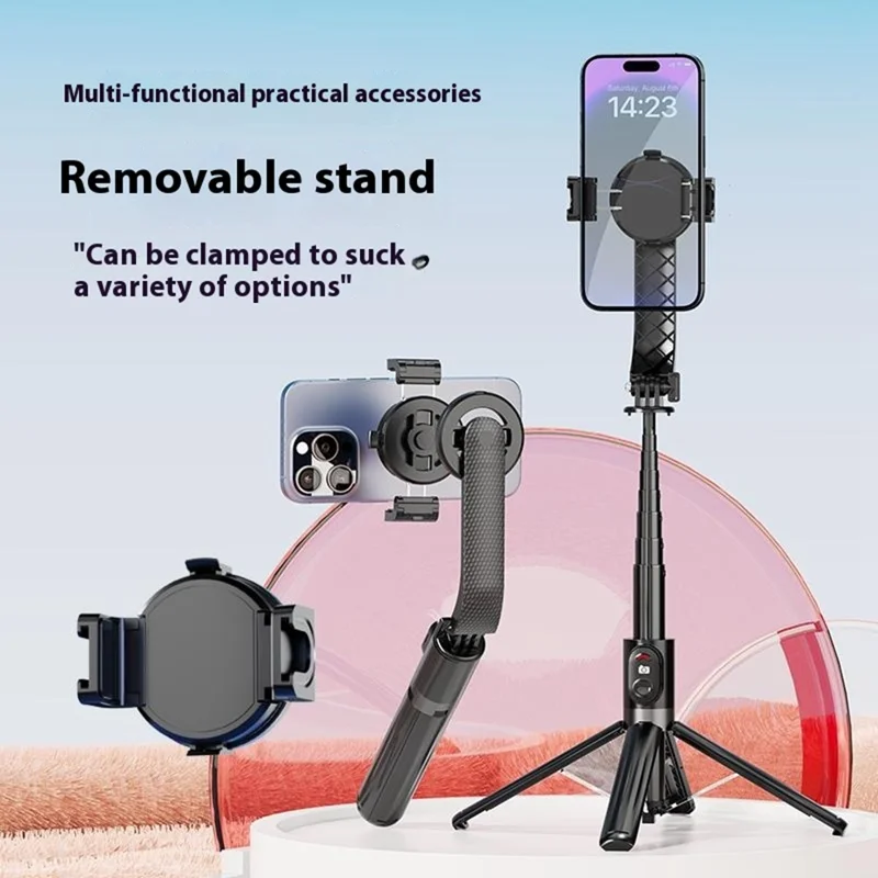 P07MAX Magnetischer Handy-Selfiestick mit Bluetooth-kompatibler Fernbedienung, ausziehbarer Stativ mit 1 Aufhelllicht - Schwarz
