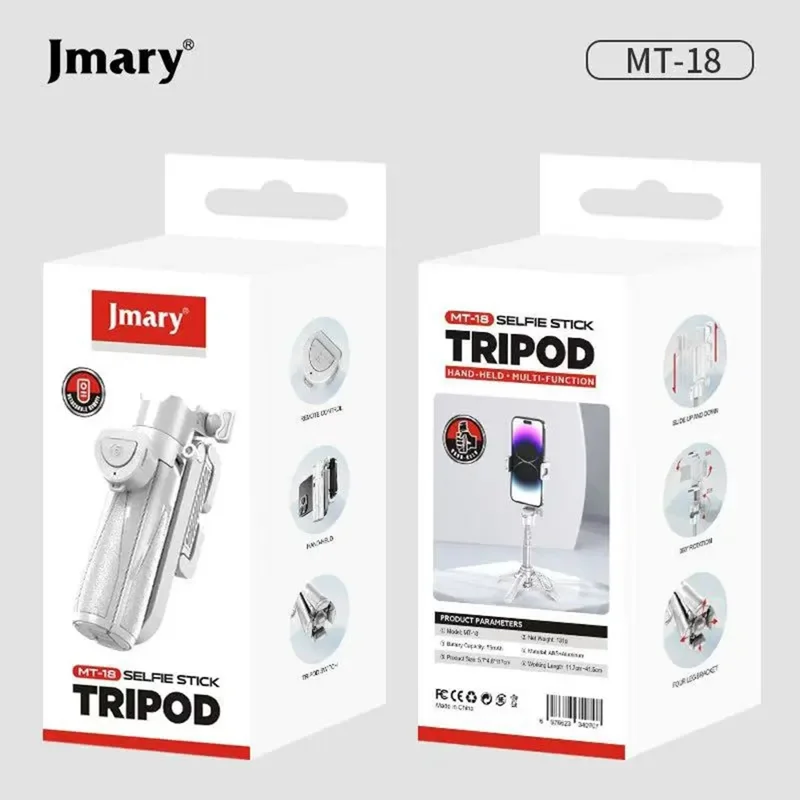 JMARY MT-18 Mini Tripé Bastão de Selfie para Celular com Controle Sem Fio para Transmissão Ao Vivo - Branco