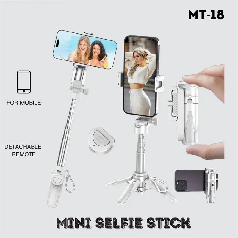 JMARY MT-18 Mini Tripé Bastão de Selfie para Celular com Controle Sem Fio para Transmissão Ao Vivo - Branco