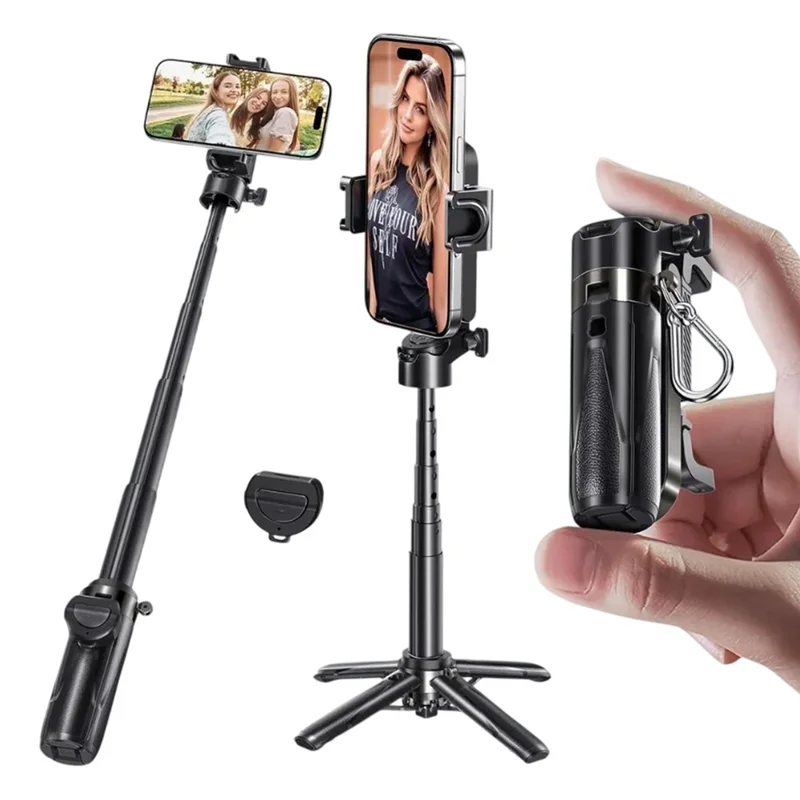 JMARY MT-18 Mini Phone Selfie Stick Tripod Extendable Phone Stand with Wireless Control for Live Streaming - Black