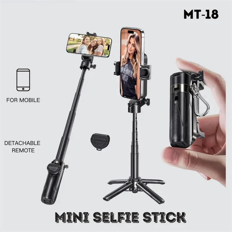 JMARY MT-18 Mini Phone Selfie Stick Tripod Extendable Phone Stand with Wireless Control for Live Streaming - Black