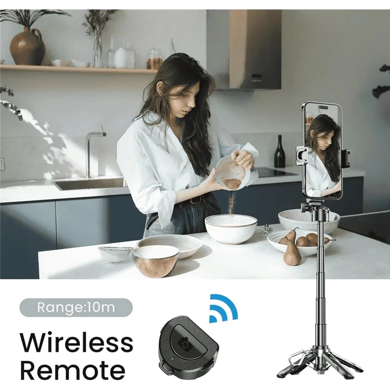 JMARY MT-18 Mini Phone Selfie Stick Tripod Extendable Phone Stand with Wireless Control for Live Streaming - Black