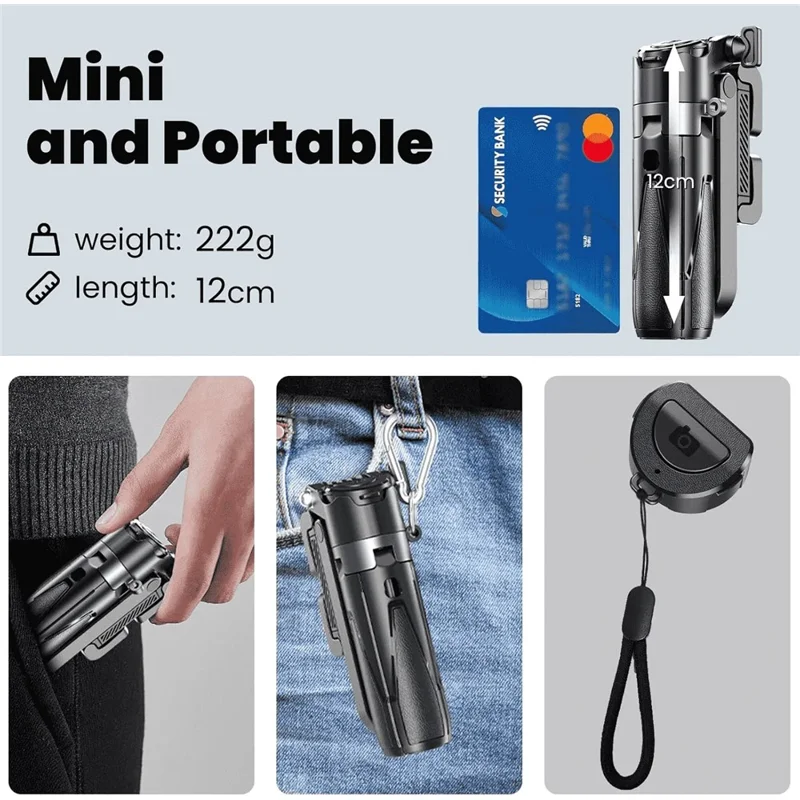JMARY MT-18 Mini Phone Selfie Stick Tripod Extendable Phone Stand with Wireless Control for Live Streaming - Black