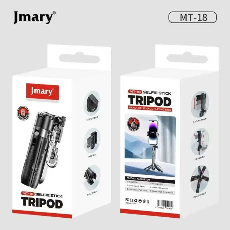 JMARY MT-18 Mini Phone Selfie Stick Tripod Extendable Phone Stand with Wireless Control for Live Streaming - Black