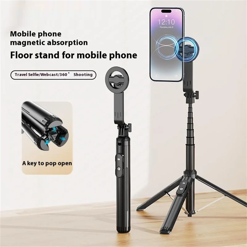 P160 Selfiestick mit magnetischem Telefonclip, kompatibel mit MagSafe Telefonhalterung Stativ - Schwarz