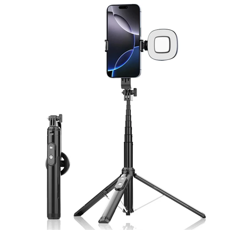 P160 Magnetic Selfie Sticks with Single Fill Light Compatible with MagSafe Phone Mount Tripod Stand - Black