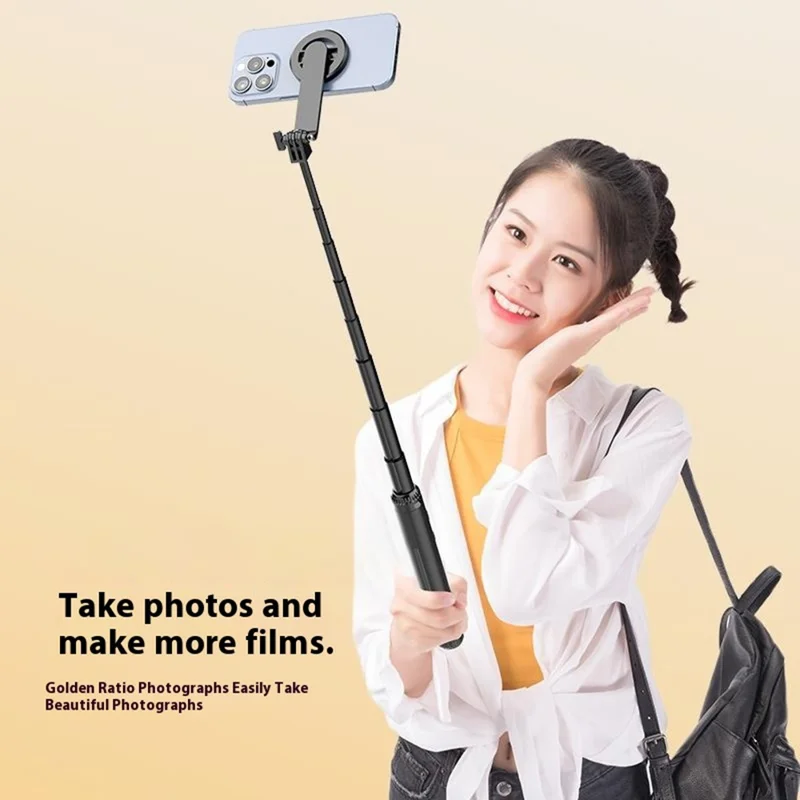 Palo de selfie magnético P160 con luz de relleno dual compatible con soporte de teléfono MagSafe - Negro