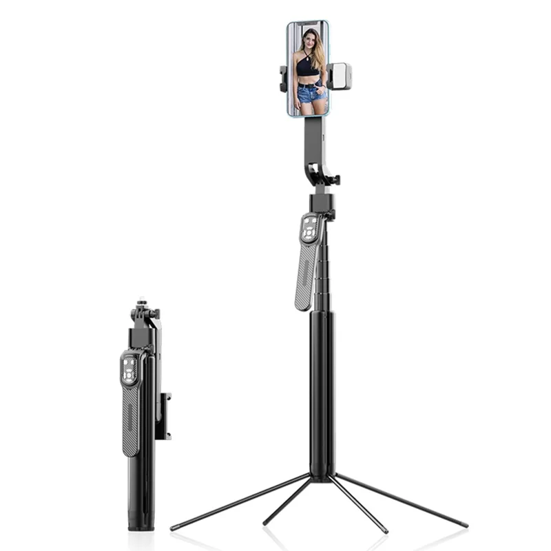 Q530TK Tripé Expansível com Rastreamento Facial Automático, Luz, Rotação 360° e Suporte de Metal para Celular com Pau de Selfie
