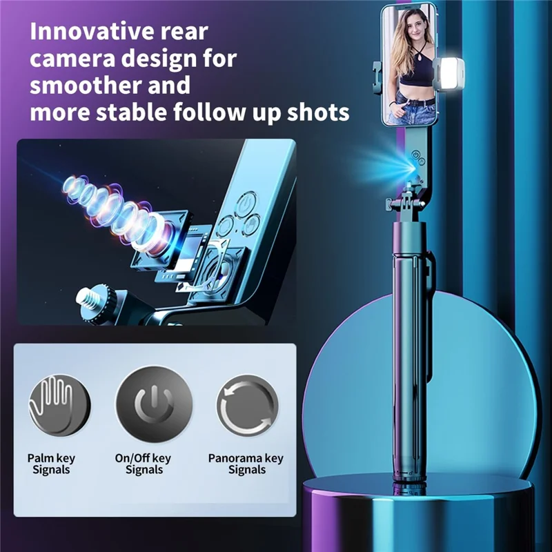 Q530TK Tripé Expansível com Rastreamento Facial Automático e Duplas Luzes, Suporte de Metal para Celular com Rotação de 360° para Selfie