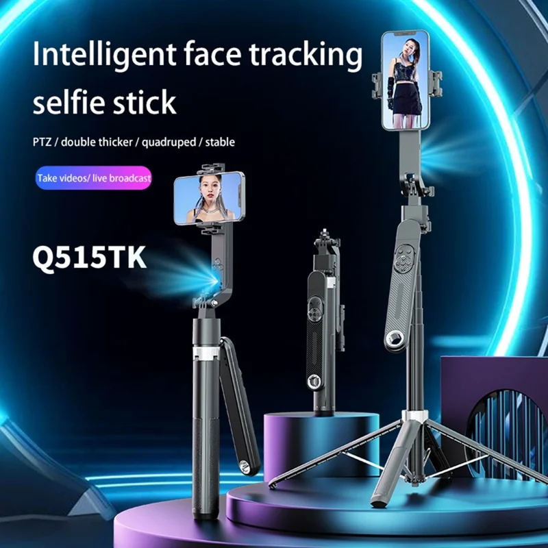 Q515TK Handyhalterung Selfiestick Ständer KI-Gesichtsverfolgung Gimbal Stabilisator für Livestreaming und Vlogging