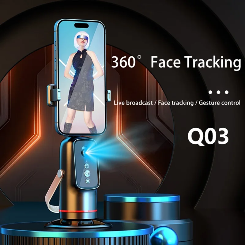 Q03 Estabilizador Inteligente de Gimbal com Rastreamento Facial AI de 360 Graus para Transmissão ao Vivo em Smartphones