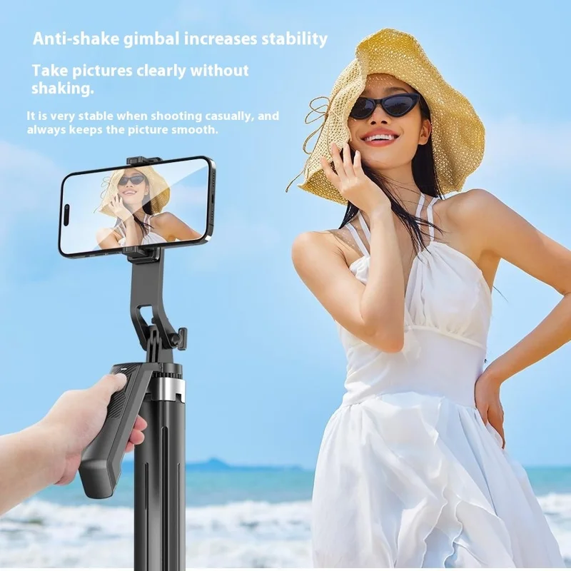 P18 Portable Photography Live Streaming Selfie Stick Anti-Shake Gimbal 4-Leg Bracket with 2 Square Fill Lights - Black