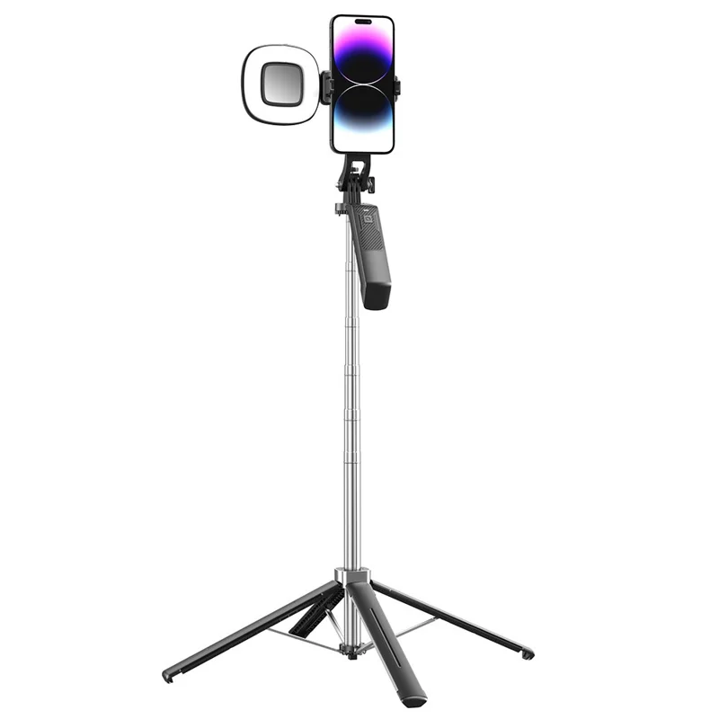 P18 Tragbarer Fotografie Live-Streaming Selfie-Stick mit Bildstabilisierung Gimbal 4-Bein-Stativ mit 1 Quadrat-Blitzlicht - Schwarz