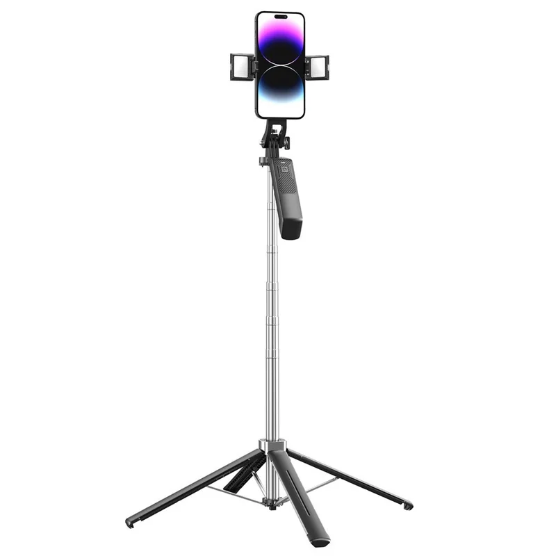 P18 Tragbarer Reise-Fotografie Live-Streaming Selfie-Stick Antivibrations-Gimbal 4-Bein-Stativ mit 2 Fülllichtern - Schwarz