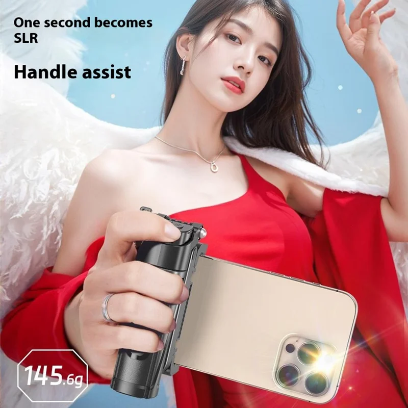 P25T Palo Selfie Portátil con Control Remoto Bluetooth, Zoom Ajustable, Soporte Extensible con 1 Luz Cuadrada - Negro