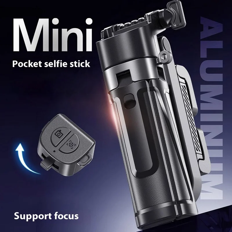 P25T Portable Selfie Stick Adjustable Zoom Bluetooth-Compatible Remote Control Extendable Bracket with 1 Square Light - White