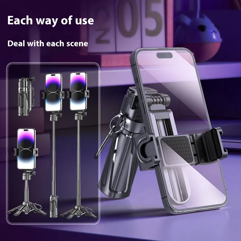 P25T Portable Selfie Stick Adjustable Zoom Bluetooth-Compatible Remote Control Extendable Bracket with 1 Square Light - White