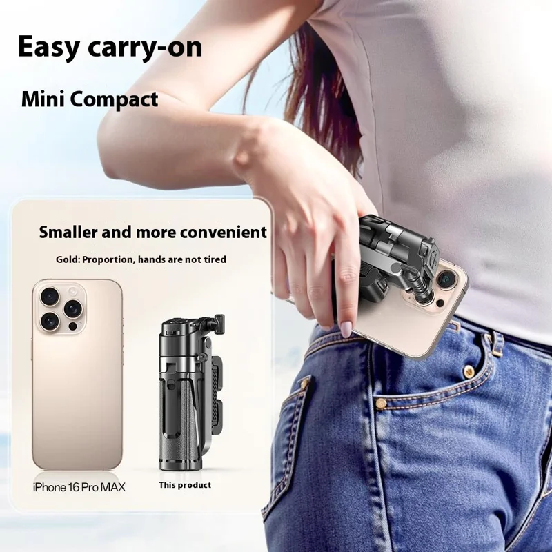 Palo Selfie Portátil P25T Ajustable Zoom Control remoto Bluetooth Soporte Extensible con 2 Luces Cuadradas - Negro