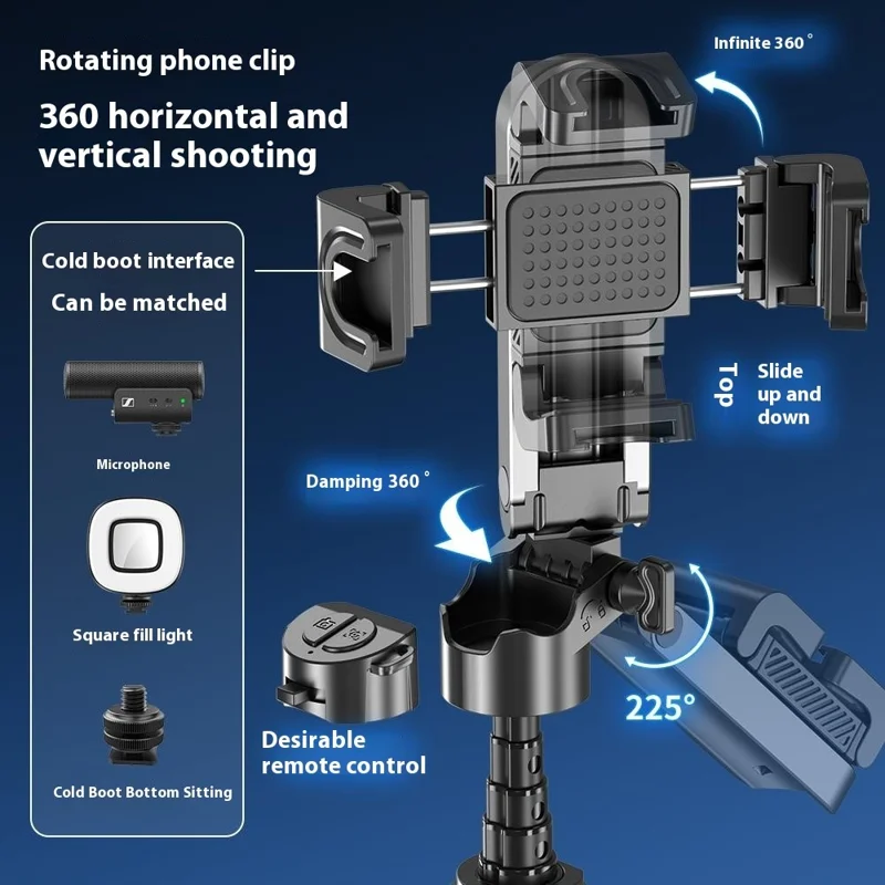 P15T Mini Portable Selfie Stick Bluetooth-Compatible Tripod Stand Zoom Adjustable For Photography - Black