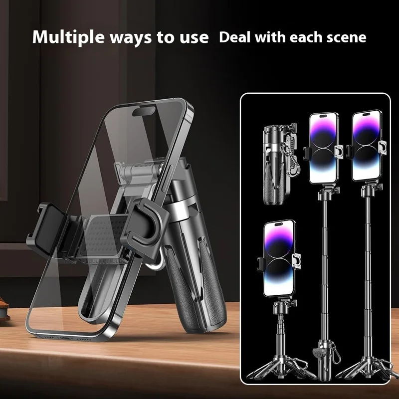 P15T Mini Portable Selfie Stick Bluetooth-Compatible Tripod Stand Zoom Adjustable For Photography - Black