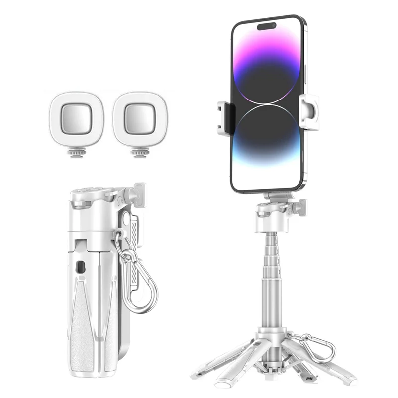 P15T Mini Portable Selfie Stick Extendable Bluetooth-compatible Tripod Stand with Dual Lights - White