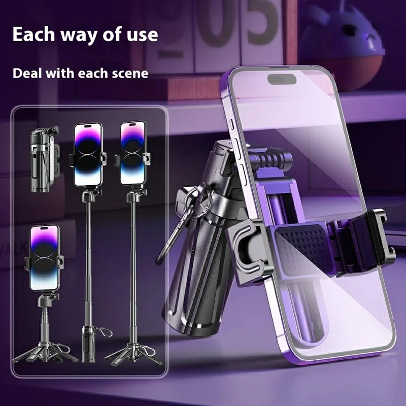 P25 Portable Travel Handheld Phone Selfie Stick Extendable Anti Shake Four-Legged Bracket - Black
