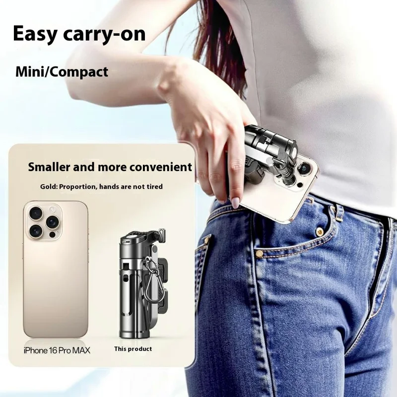 P25 Palo Selfie Portátil de Viaje Extensible con Soporte Antivibración de Cuatro Patas y 1 Luz de Relleno - Negro