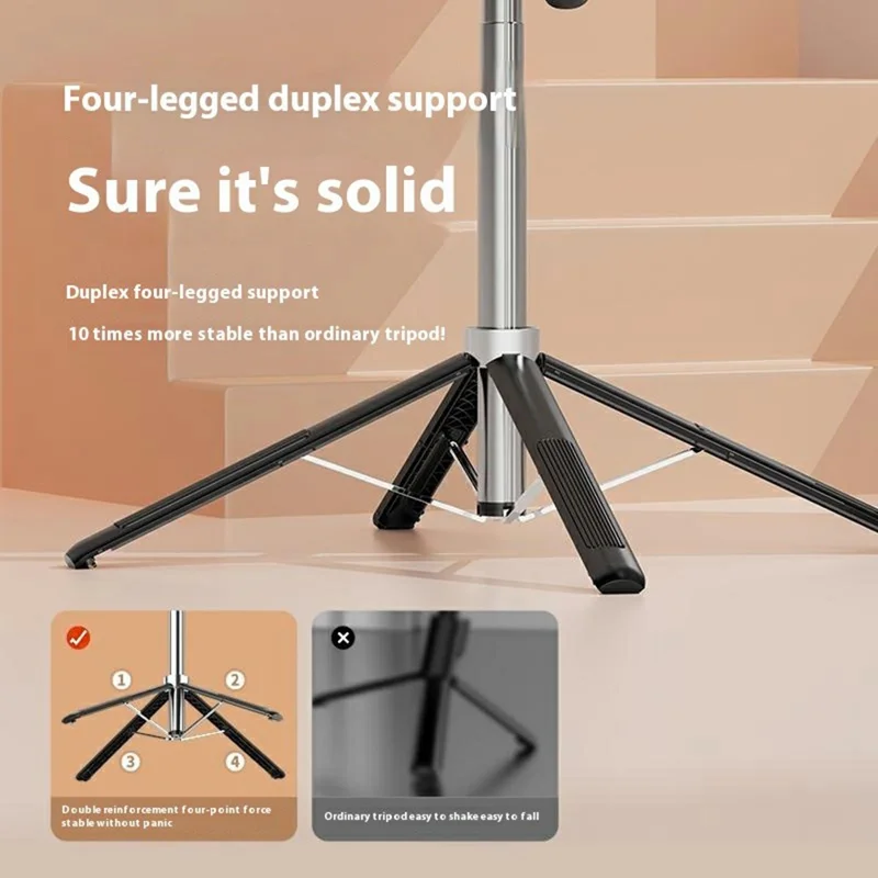 P190 Live Streaming Phone Selfie Stick Bluetooth-Compatible Extendable Floor Stand Four-Leg Bracket