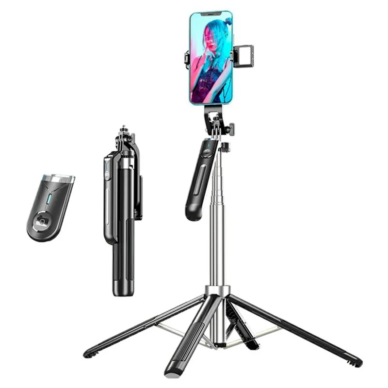 P190 V1 Single Fill Light Phone Selfie Stick Bluetooth-Compatible Extendable Floor Stand Four-Leg Bracket