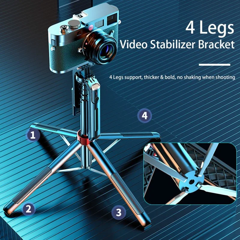 P195 V1 Einzelfülliges Licht Bluetooth-kompatibles Selfie-Stick Ausziehbarer Telefonständer Vierbeinfuß
