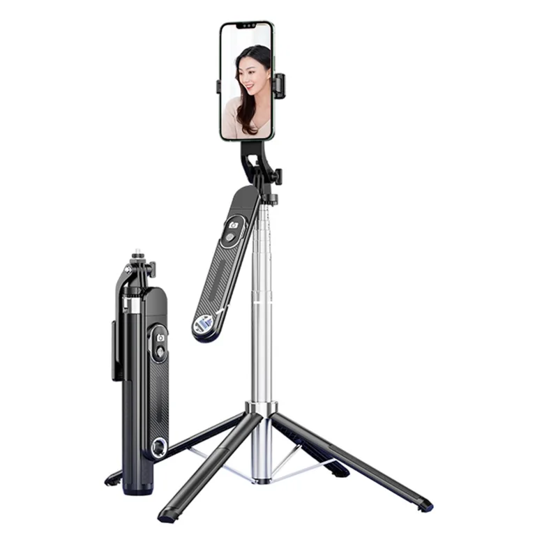 Perche à selfie télescopique P510 Support de téléphone 1,8m pour streaming en direct et photographie avec support à quatre pieds et télécommande déclencheur