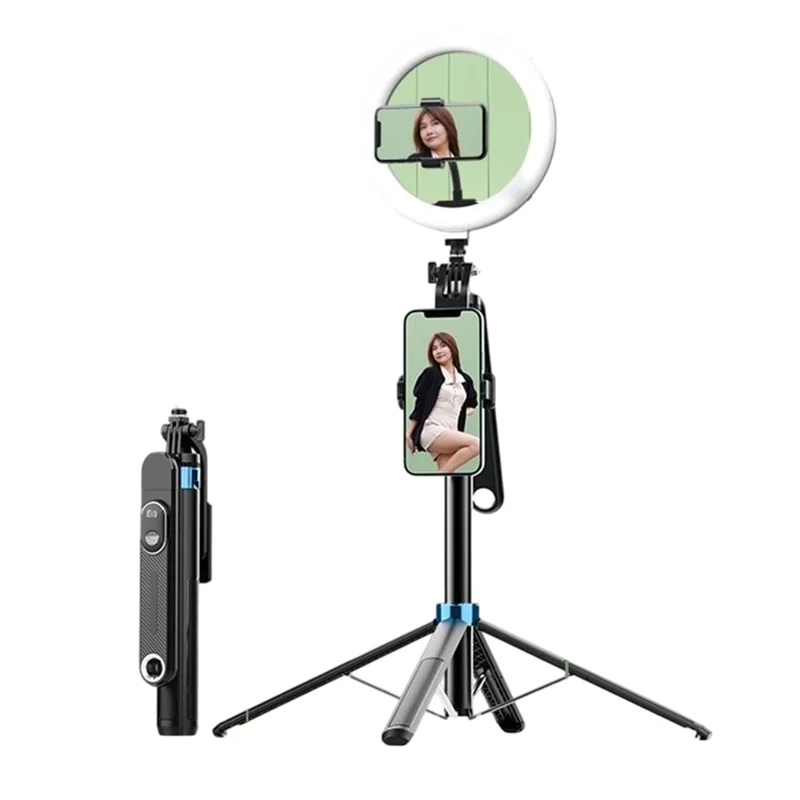 Perche P515 Support à Selfie Télescopique Compatible Bluetooth avec Déclencheur et Anneau Lumineux de 10 Pouces pour Photographie