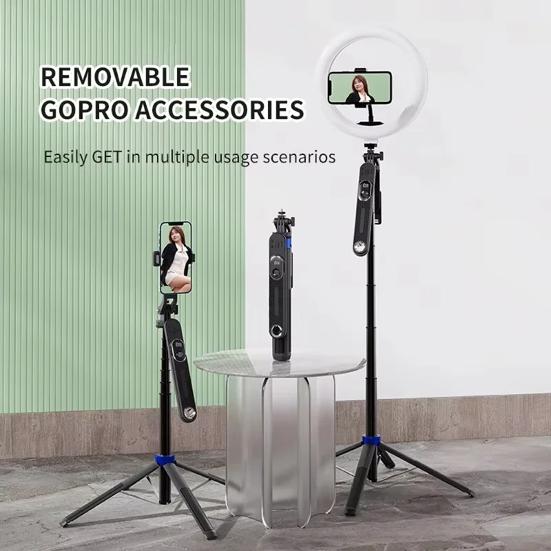 Perche P515 Support à Selfie Télescopique Compatible Bluetooth avec Déclencheur et Anneau Lumineux de 10 Pouces pour Photographie